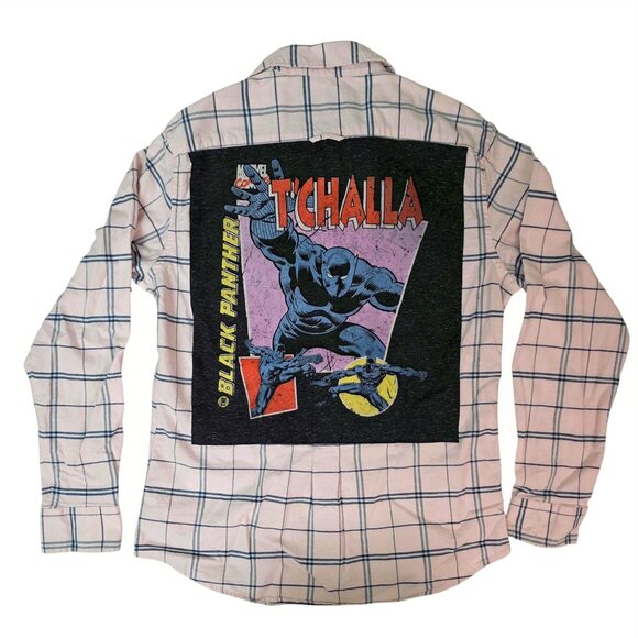 One-of-a-Kind Black Panther/T'Challa Custom Button-Down Shirt (Men's L) - Picture 6 of 11